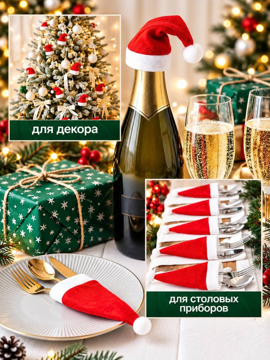 Stol uchun bezak Yangi yil konvertlari - 6 dona to'plam