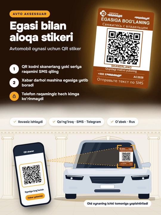 Наклейка QR-код на стекло авто для связи с водителем, скрытый номер, водостойкая - 