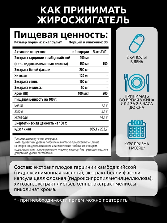 Ночной жиросжигатель Fat Burner Night, SOLAB, 60 капсул