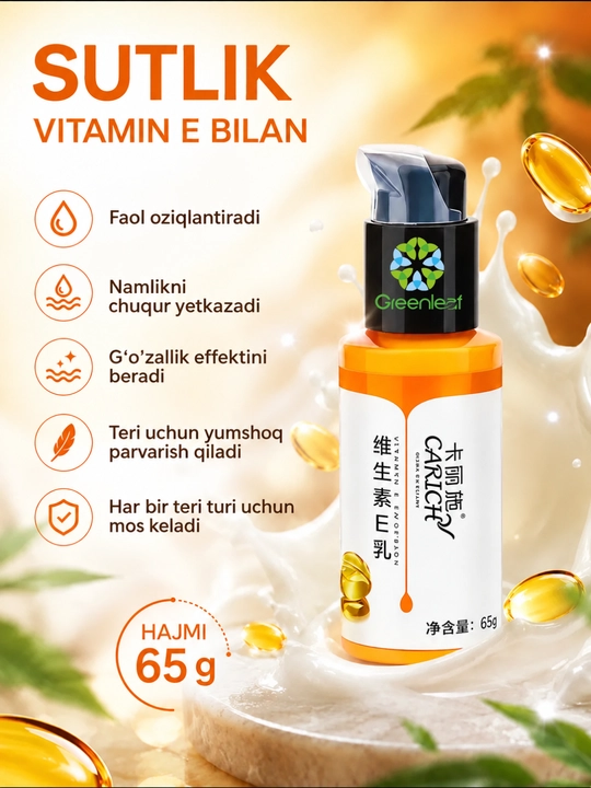 Greenleaf CARICH yuz uchun sut kremi Vitamin E bilan – namlovchi va oziqlantiruvchi - 