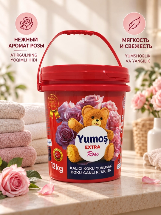 Yumoş Extra Rose — стиральный порошок для белья, 12 кг - 