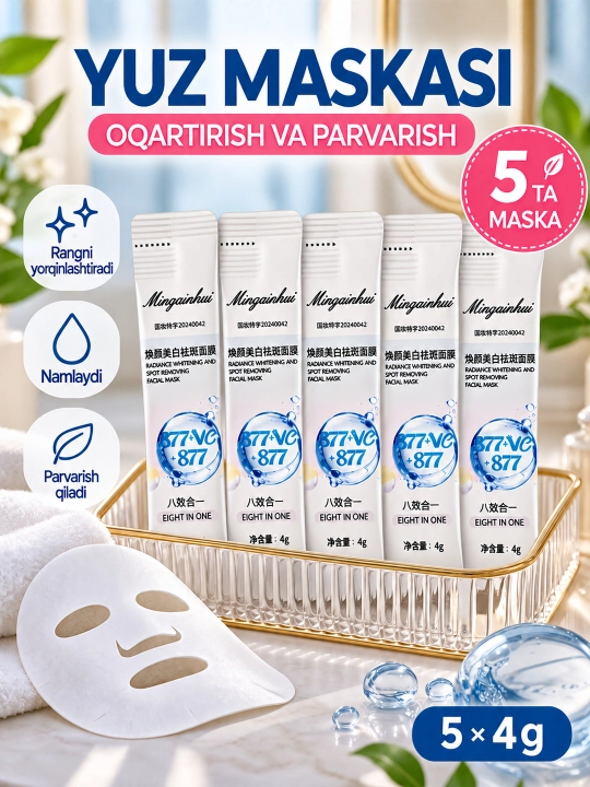 Oqartiruvchi, dog' va sepkillarni ochatrituvchi yuz krem niqobi - 