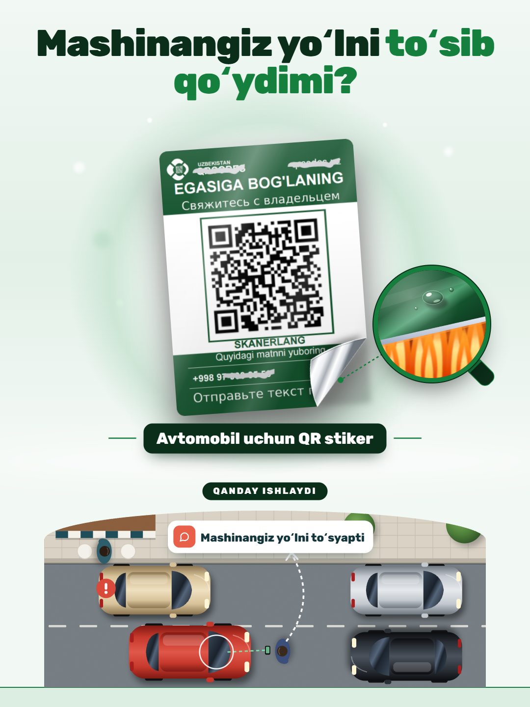 Парковочная табличка с номером телефона для авто, QR-код, скрытый номер - 