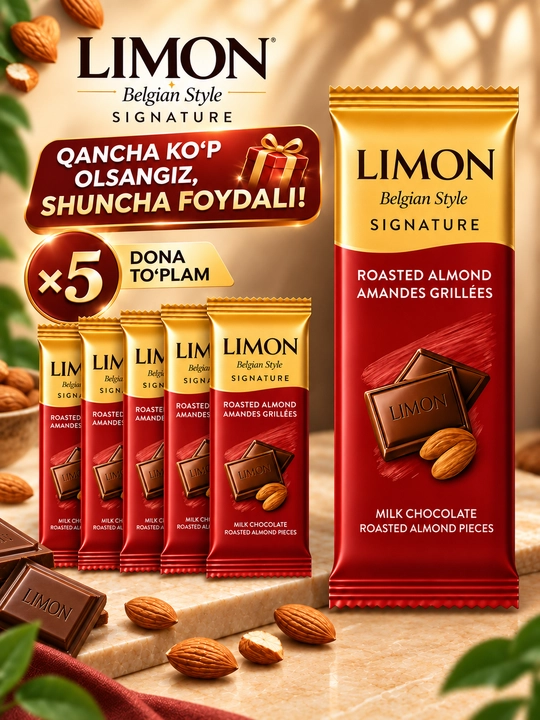Shirin plitka LIMON Signature Belgian Style 50 g, 1, 5 va 20 donalik to'plam, Ne'mat