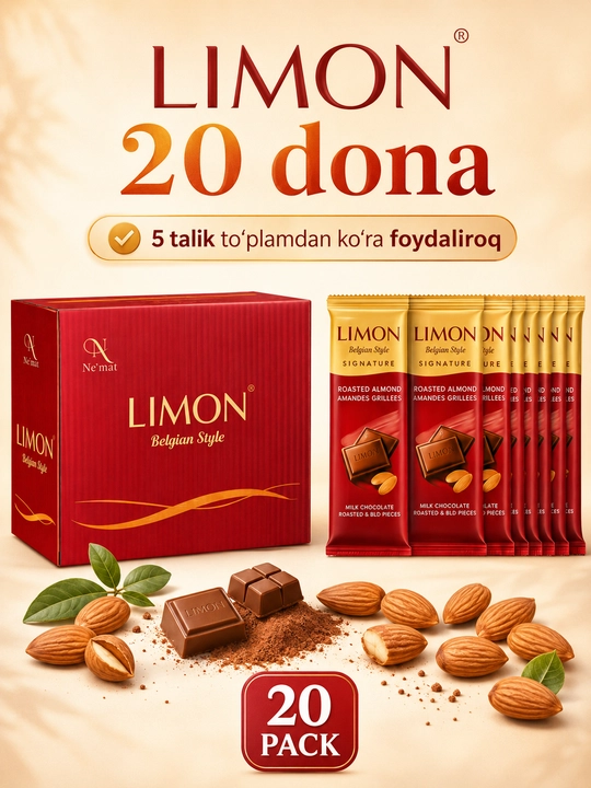 Shirin plitka LIMON Signature Belgian Style 50 g, 1, 5 va 20 donalik to'plam, Ne'mat