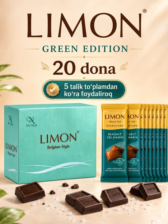 Shirin plitka LIMON Signature Belgian Style 50 g, 1, 5 va 20 donalik to'plam, Ne'mat