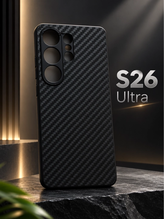 Защитный чехол с карбоновой текстурой для Samsung Galaxy S26 Ultra, черный - 