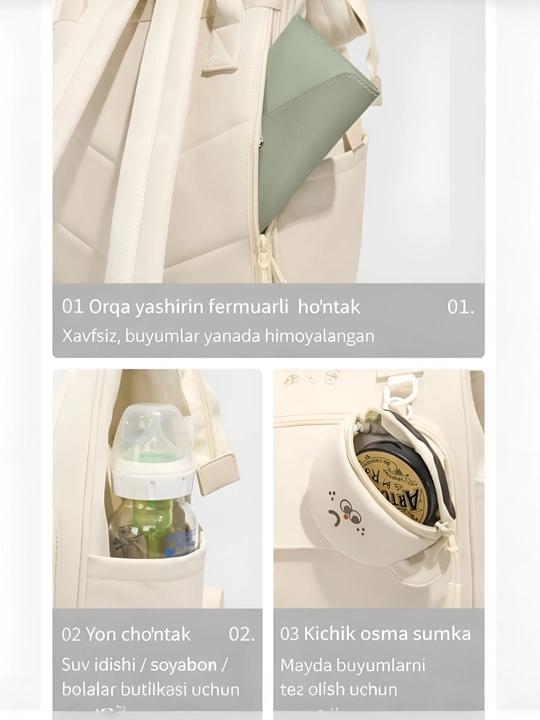Yosh onalar uchun ryukzak, tug'ruqxona sumkasi, ayollar sumkasi