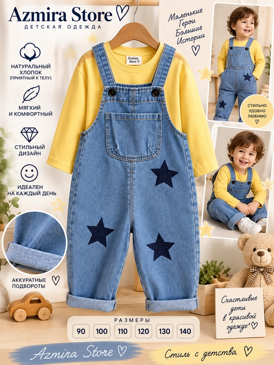 Детский джинсовый комбинезон со звёздами Azmira Store