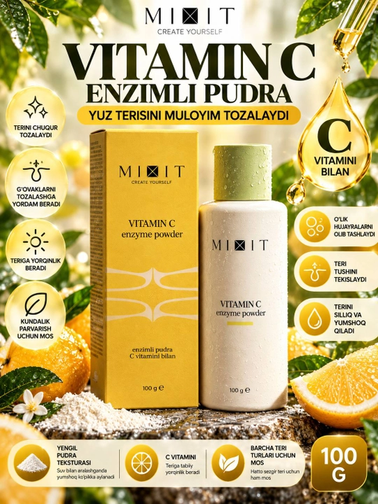 Энзимная пудра MIXIT Vitamin C с витамином C для очищения лица, 100 г