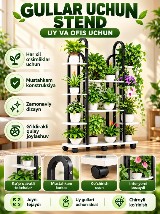 Gullar uchun stend, ko‘p qavatli gul tokchasi, uy va ofis uchun javon