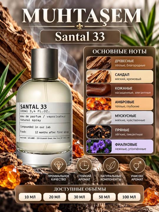 Масляные духи Santal 33 — унисекс, 10, 20, 30, 50, 100 мл - 