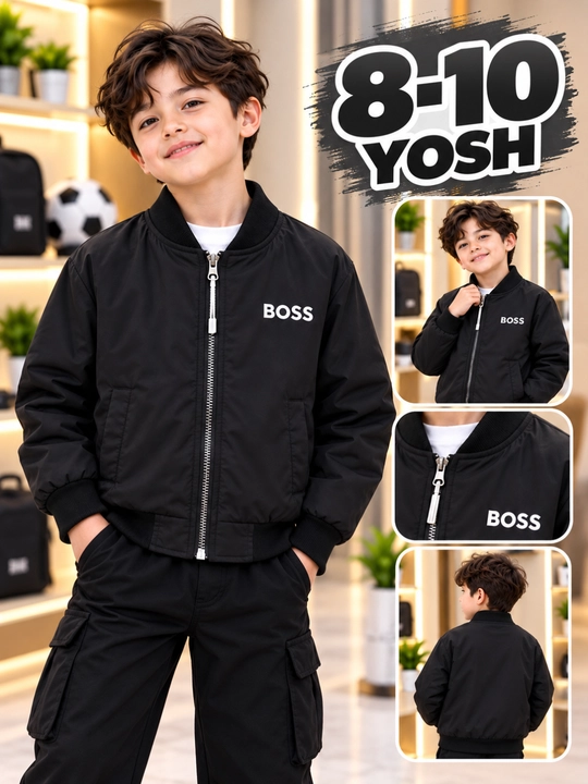 O‘g‘il bolalar uchun qora bomber, fermuarli, cho‘ntakli, 8–10 yosh - 
