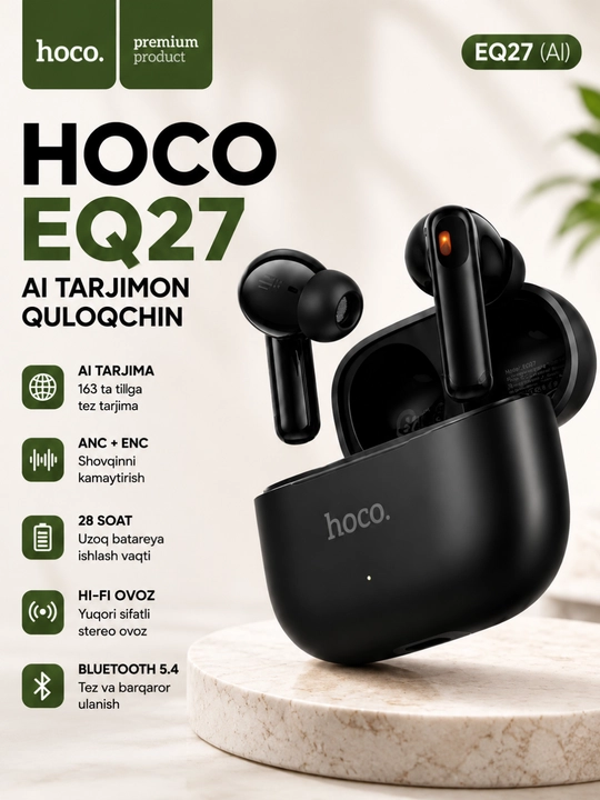 HOCO EQ27 AI беспроводные наушники Bluetooth 5.4 переводчик ANC ENC