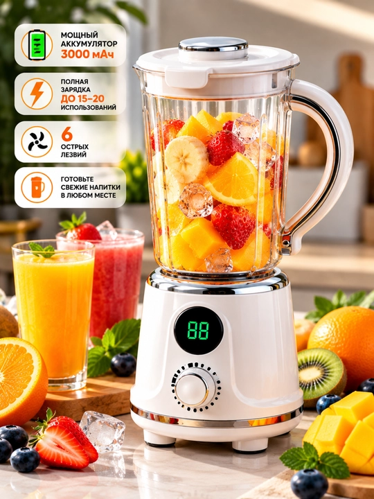Smuzi, kokteyllar va ichimliklar uchun ko'chma simsiz blender - 