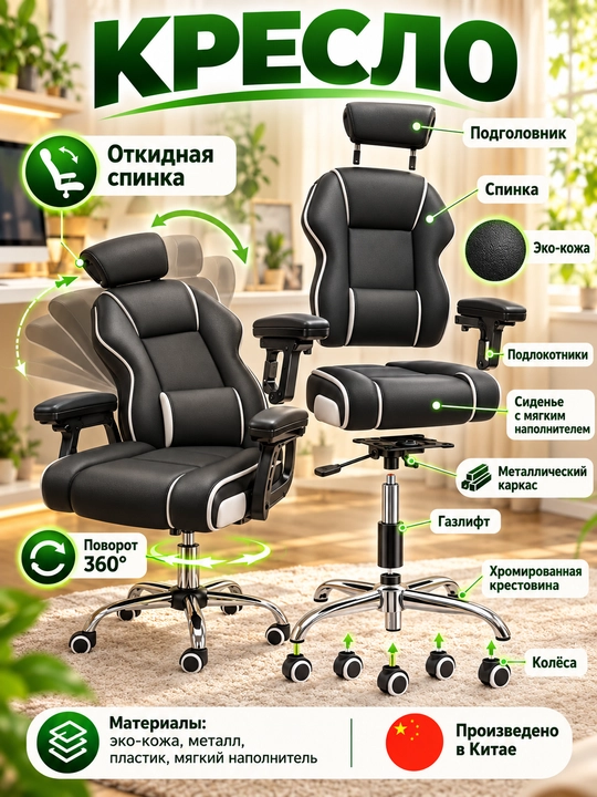 Игровое кресло геймерское, компьютерное кресло, офисный стул