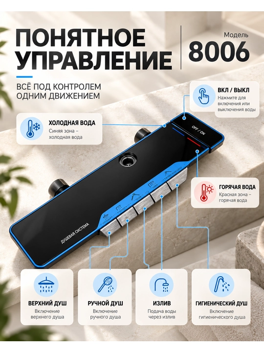 8006 yuqori va qo‘l dushli dush tizimi