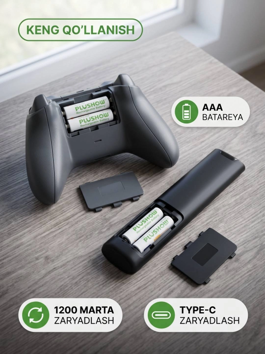 Аккумуляторы AAA PLUSHOW 1,5 В 1100 мВт·ч, перезаряжаемые, USB, 2 шт