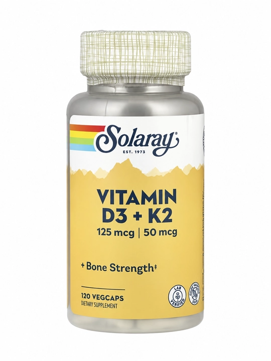 Solaray, Витамин D3 и K2, 5000 МЕ, 120 растительных капсул, производство США