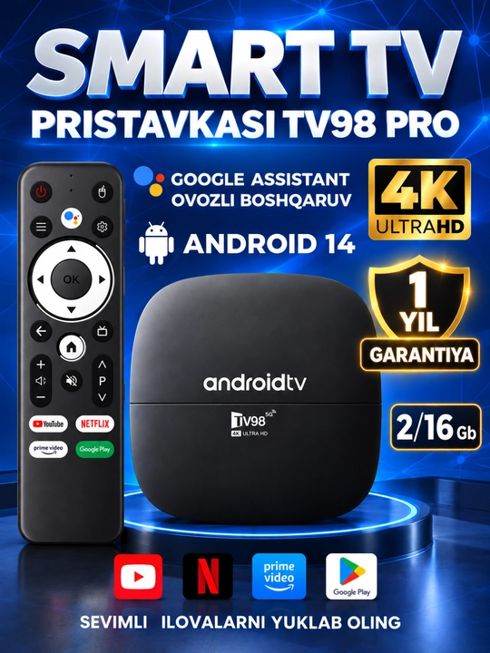 TV98 5G Pro, X96Q, Smart TV Box, Android TV, 4K, 8K, 2ГБ RAM, 16ГБ ROM, ТВ приставка - 