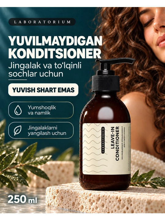 Laboratorium jingalak sochlar uchun konditsioner, yuviladigan yoki Leave-in, 250 ml