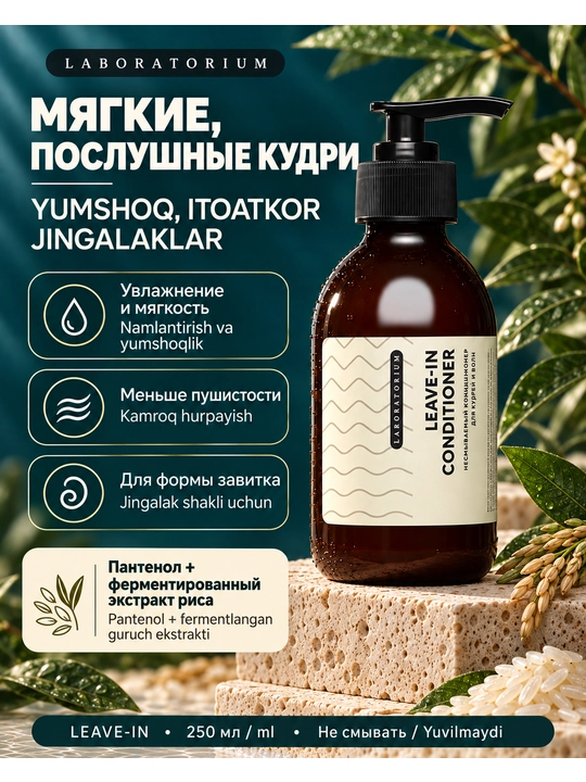Laboratorium jingalak sochlar uchun konditsioner, yuviladigan yoki Leave-in, 250 ml