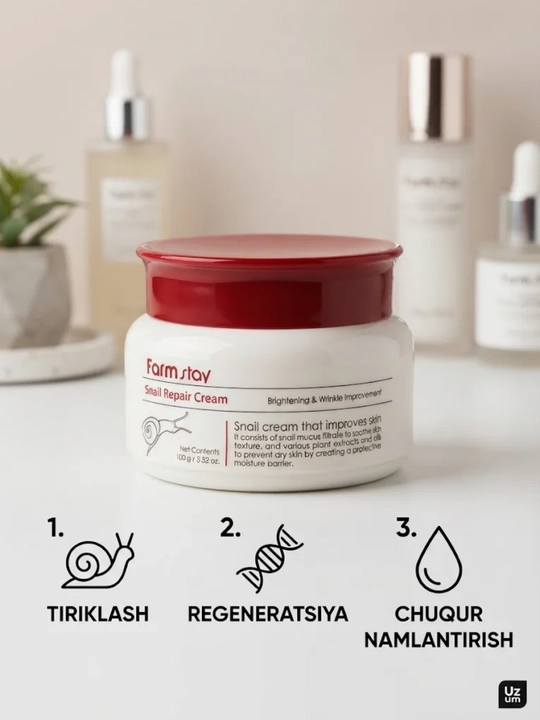 Farm Stay Snail Repair yuz kremi, chig‘anoqli, 100g - 