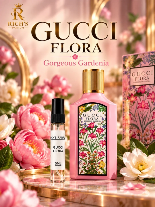 Ayollar uchun atrlar Gucci Flora Gorgeus Gardenia 100 ml, 10ml, 5ml, 3ml, atirlar