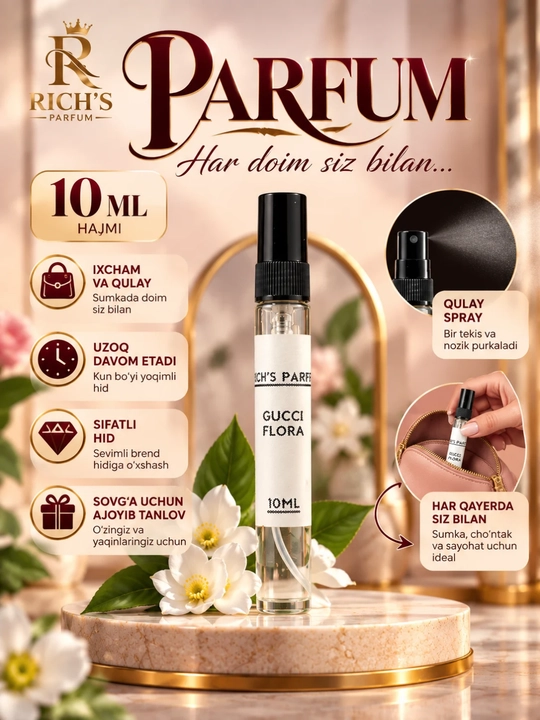 Ayollar uchun atrlar Gucci Flora Gorgeus Gardenia 100 ml, 10ml, 5ml, 3ml, atirlar