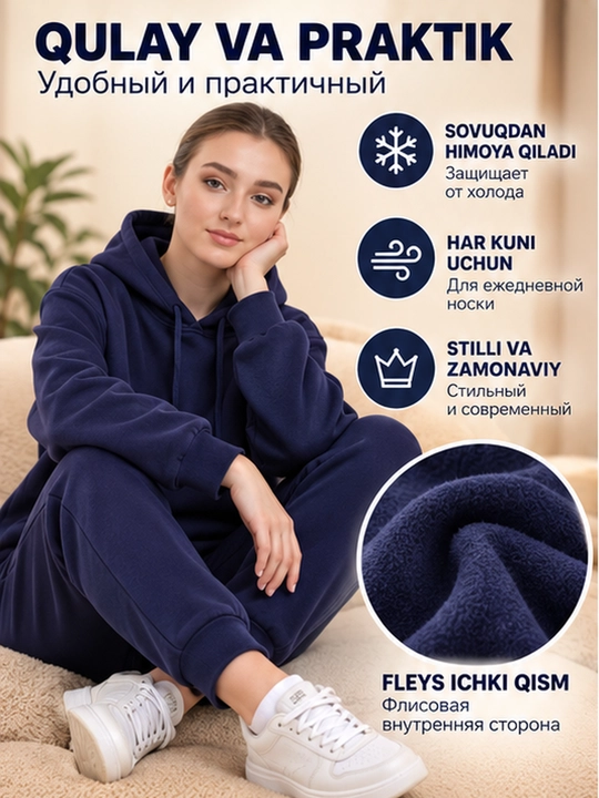 Ayollar uchun sport kostyumi, issiq, qalpoqchali xudi va shim