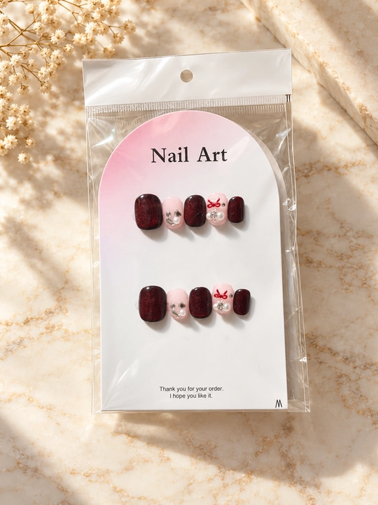 Ko‘p martalik yopishtirma sun’iy tirnoqlar, kleyli press on nails, tayyor manikyur