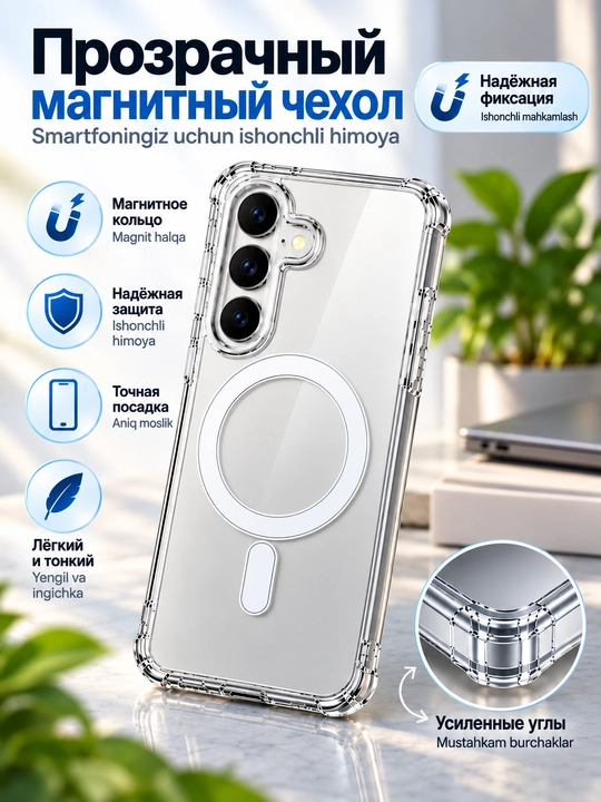 Samsung uchun shaffof magnit halqali himoya g‘ilofi, kuchaytirilgan burchakli - 