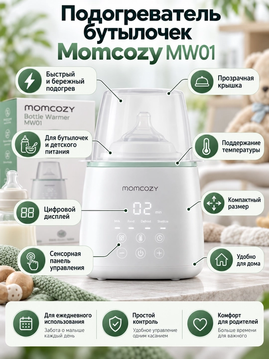 Многофункциональный подогреватель для бутылочек Momcozy, с функцией разморозки и подогрева - 