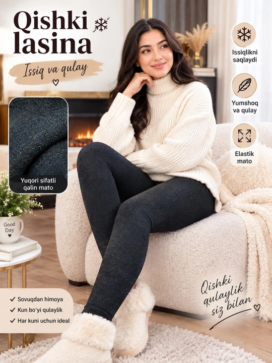 Ayollar uchun qishki issiq lasina, qalin mexli legins