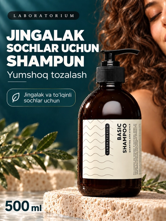 Laboratorium Basic Shampoo, jingalak va to‘lqinli sochlar uchun shampun, 250 va 500 ml