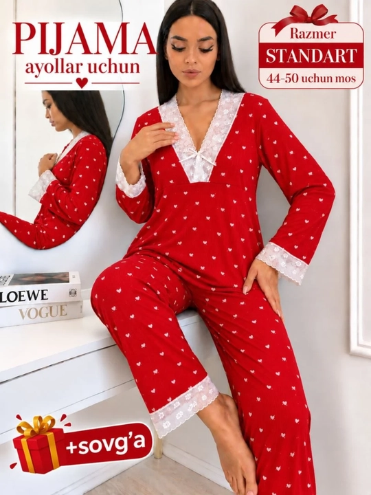 Pijama ayollar uchun, uy kiyimi, 2 tasi 1 da, yengi uzun, standart +sovg'a - 