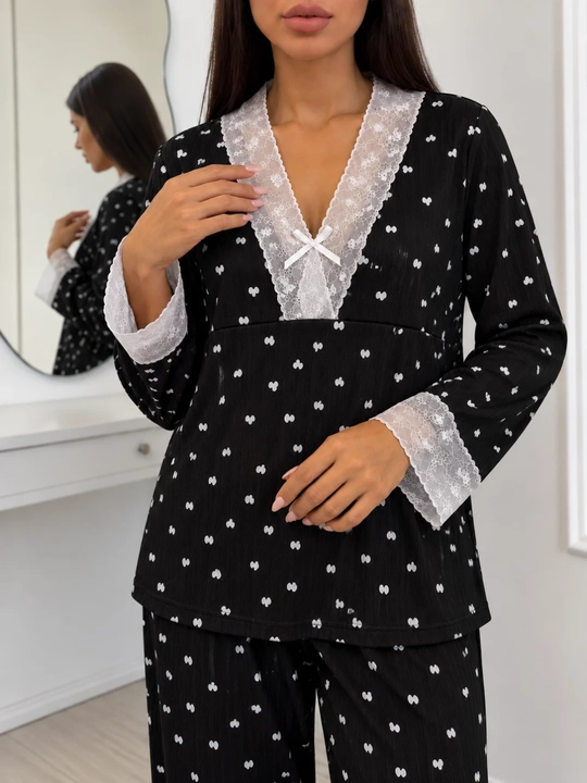 Pijama ayollar uchun, uy kiyimi, 2 tasi 1 da, yengi uzun, standart +sovg'a