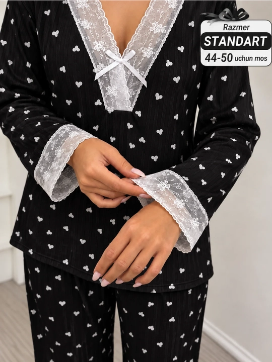 Pijama ayollar uchun, uy kiyimi, 2 tasi 1 da, yengi uzun, standart +sovg'a