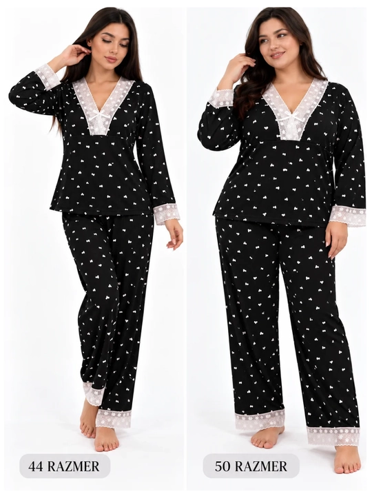 Pijama ayollar uchun, uy kiyimi, 2 tasi 1 da, yengi uzun, standart +sovg'a