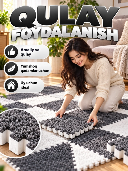 Modulli puzzle gilamcha, biriktiriladigan pol qoplamasi - 