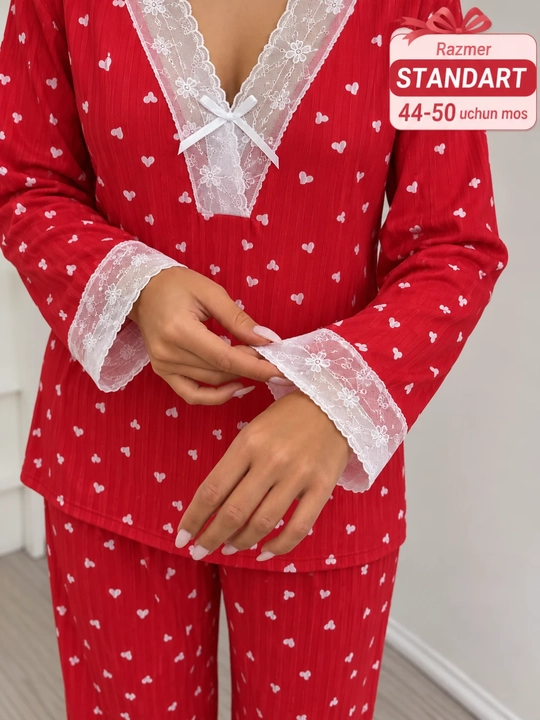 Pijama ayollar uchun, uy kiyimi, 2 tasi 1 da, yengi uzun, standart +sovg'a