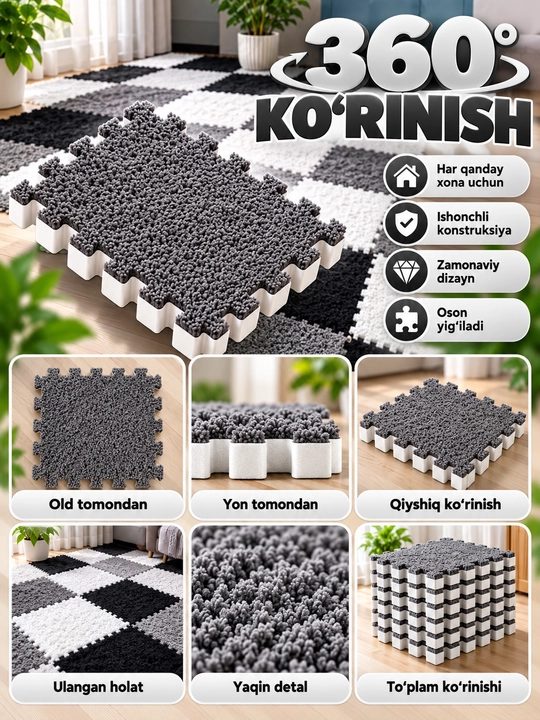 Modulli puzzle gilamcha, biriktiriladigan yumshoq pol qoplamasi
