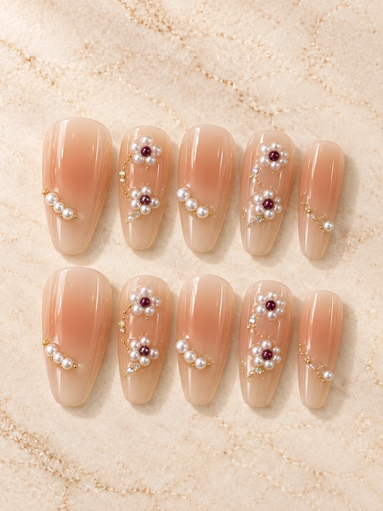 Накладные ногти press on nails с клеем, длинные типсы со стразами и дизайном