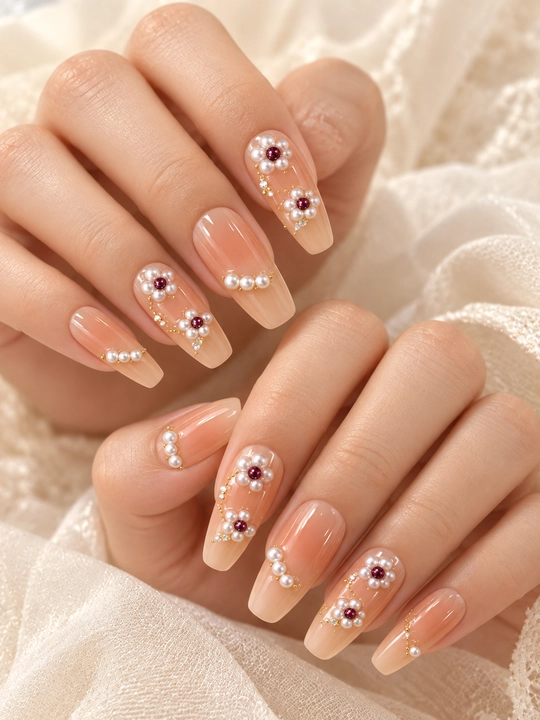 Nakladnoy yopishtirma tirnoqlar, kleyli press on nails, toshli tayyor manikyur - 