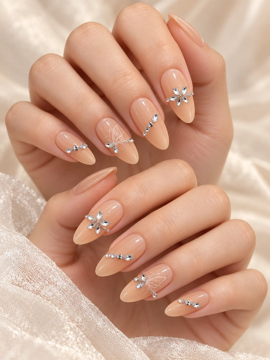 Nakladnoy yopishtirma tirnoqlar, kleyli press on nails, toshli tayyor manikyur - 