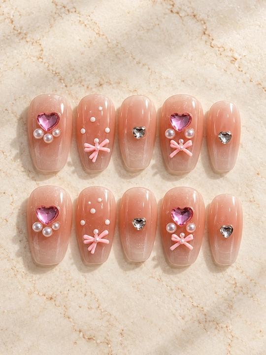 Накладные ногти press on nails с клеем, длинные типсы со стразами и дизайном