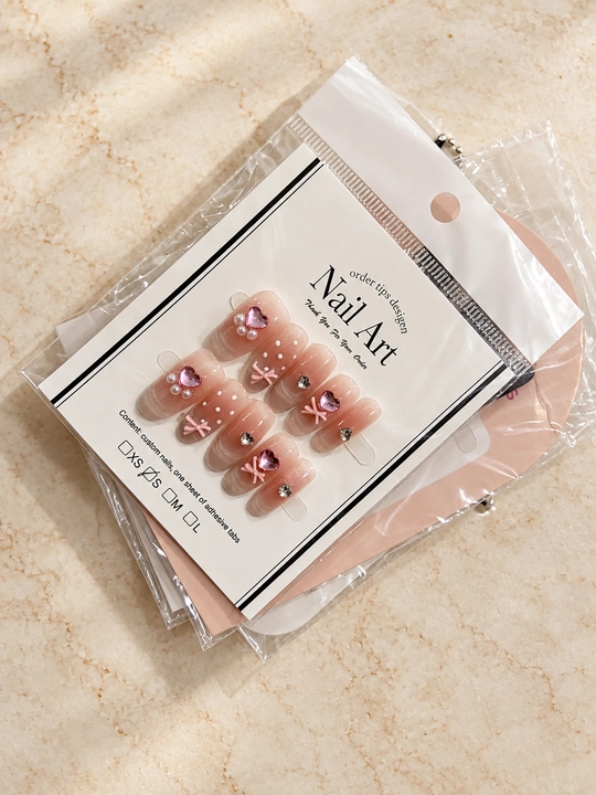 Накладные ногти press on nails с клеем, длинные типсы со стразами и дизайном
