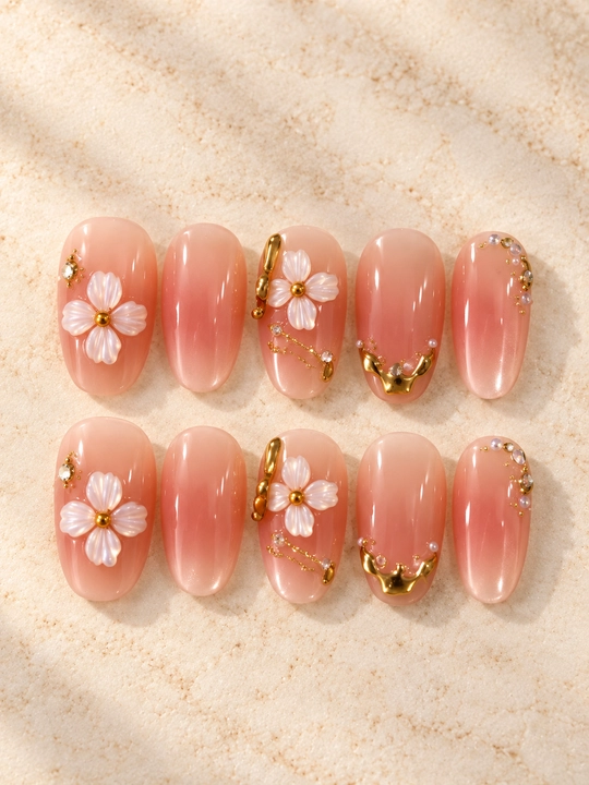 Накладные ногти press on nails с клеем, длинные типсы со стразами и дизайном