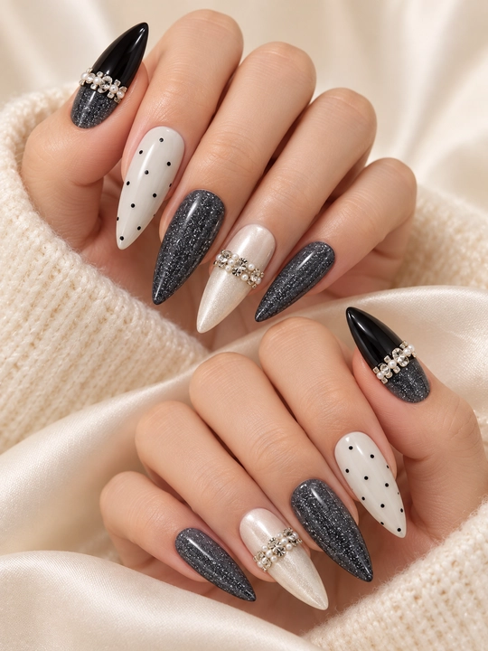 Nakladnoy yopishtirma tirnoqlar, kleyli press on nails, toshli tayyor manikyur - 
