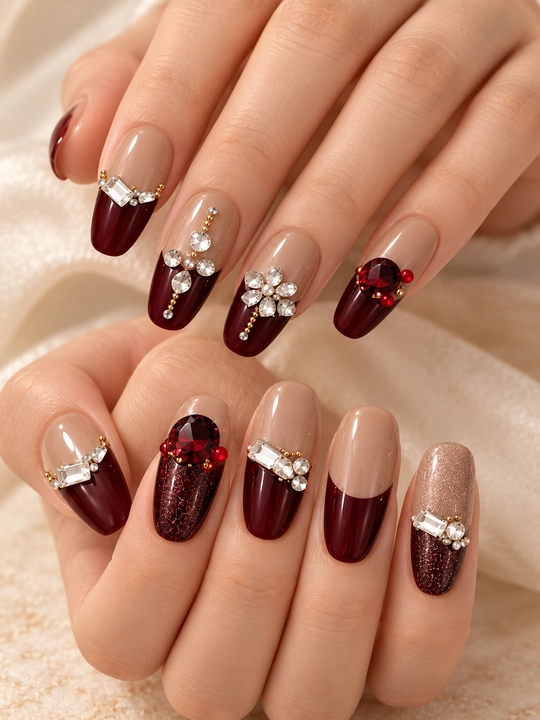 Nakladnoy yopishtirma tirnoqlar, kleyli press on nails, toshli tayyor manikyur - 